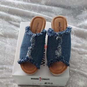Minnetonka Wedge Denim Sandals